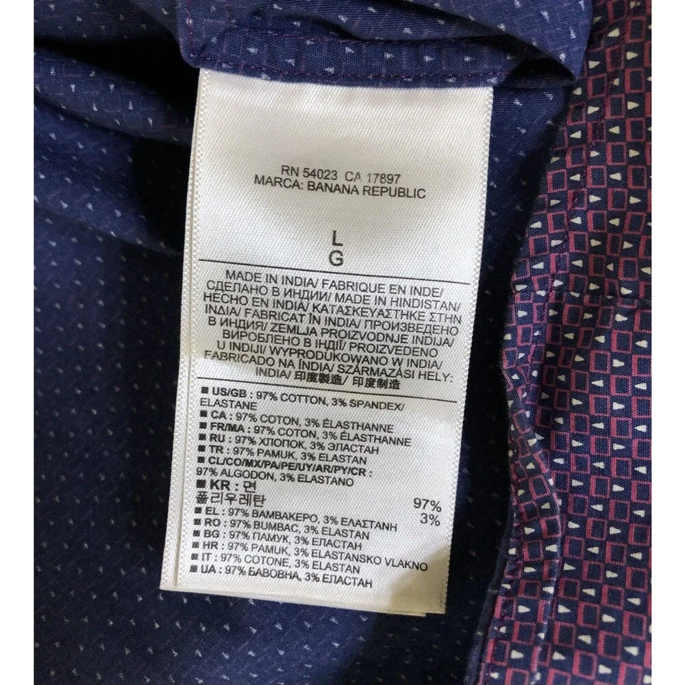 Banana Republic Camp Button up Shirt L Purple Multi Geo Mod Pocket Casual Retro